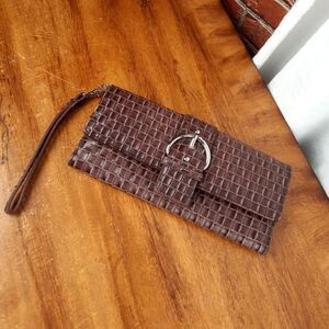 Brown Crocodile Pattern Clutch/Wristlet with Silver Buckle